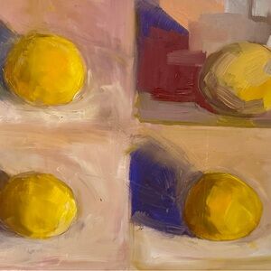 9x12in oil light shadow study of lemon - four quadrants.